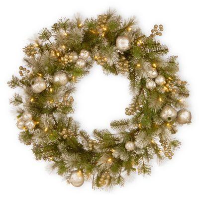 National Tree Company Pre-Lit 24-Inch Glittery Pomegranate Pine Wreath