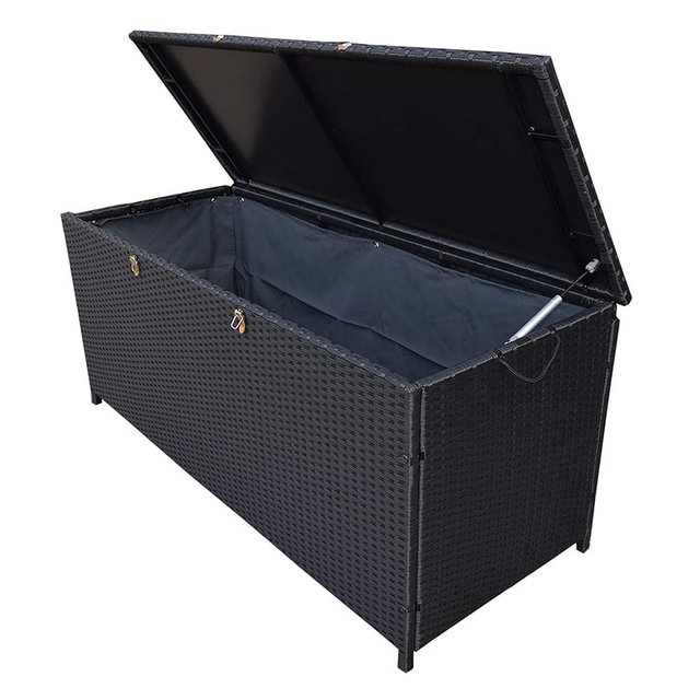 113 Gallon Outdoor Storage Box, Patio Rattan Deck Box, Wicker Storage Bench for Indoor, Outdoor, Pool, Balcony, Yard, Garden, Black