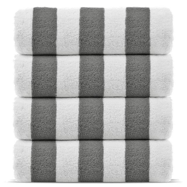 Premium Quality 100% Turkish Cotton Cabana Thick Stripe Pool Beach Towels, Eco-Friendly (4 Pack, Gray)