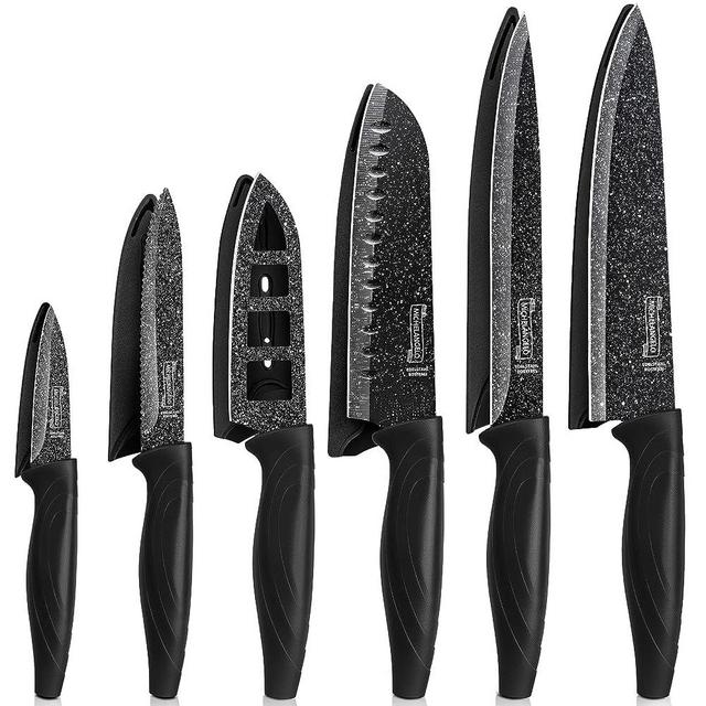 MICHELANGELO Kitchen Knife Set 12 Piece with Nonstick Stone Covers, Professional Stainless Steel Knives Set for Home, Restaurant or Chef, Multi-functional Knife Set 12 Pcs - Black