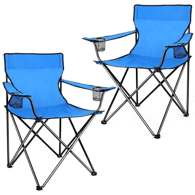 Joyfair Portable Camping Chair, Outdoor Lawn Folding Chairs for Adults, Heavy Duty Large Foldable Chairs for Beach, Fishing, Tailgating and More Outdoor Sport, Carry Bag & Cup Holder (2, Blue)