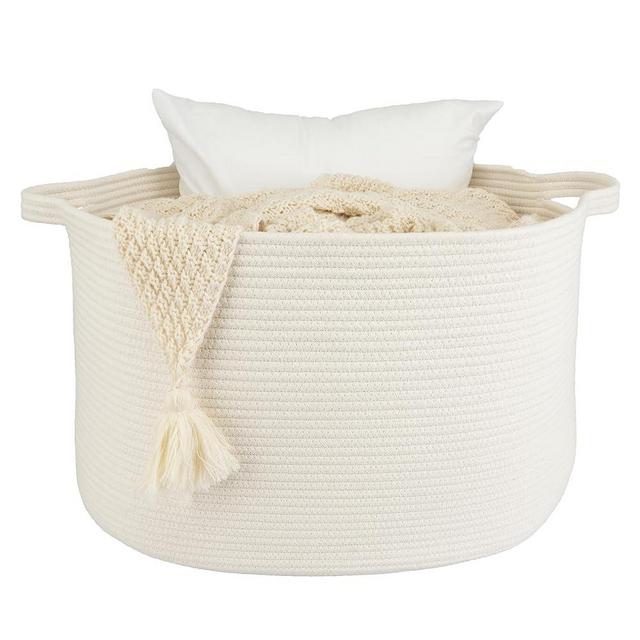 XUANGUO Large Cotton Rope Basket Blankets Basket Living Room 22"x14" Toy Basket for Kids and Dogs Rope Storage Basket for Nursery Woven Laundry Basket for Clothes Towels Baby Toy Storage round white