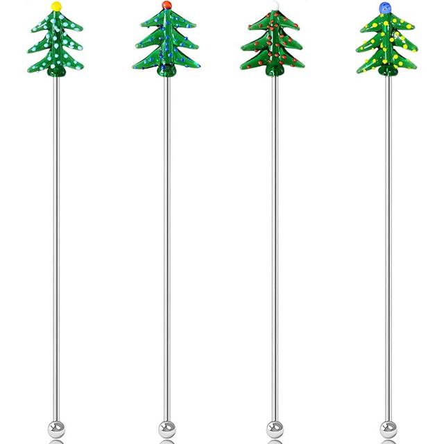 4Pcs Christmas Pine Tree Shape Cocktail Swizzle Stick Stainless Steel Coffee Stirrers Juice Milk Drink Stirring Rod Wedding Bar Beach Party Swizzle Sticks
