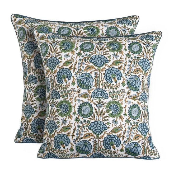 Ridhi Asparagus Green Print Print Cotton Throw Pillow Covers for Decorative Couch Pillows for Living Room, Chic Boho Cute Outdoor Thanksgiving Pillows Covers Gifts 20x20 Inches