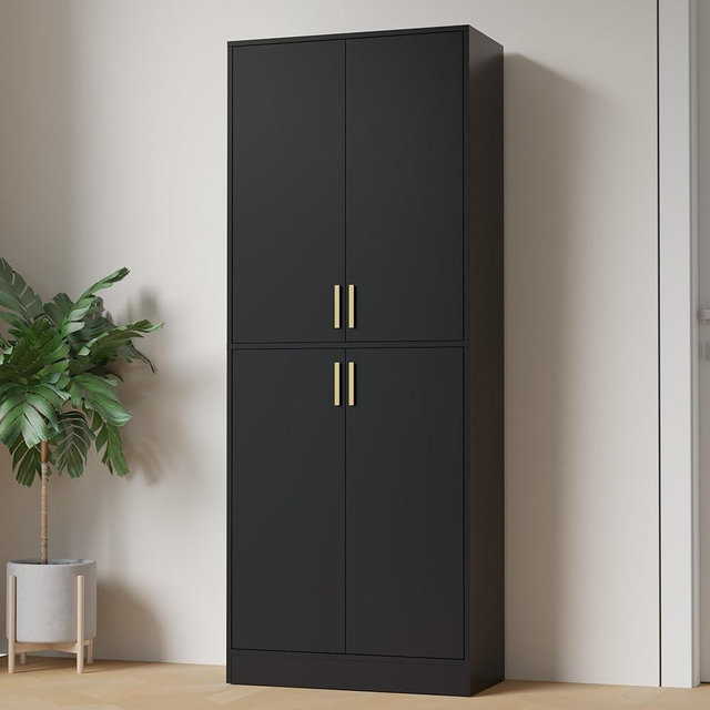 Cozy Castle Black 71" Kitchen Pantry Storage Cabinet, Tall Freestanding Pantry Cabinet with Doors and Adjustable Shelves for Kitchen, Living Room