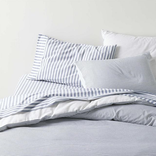 Oxford Shirting Deep Indigo Blue Organic Cotton Reversible Full/Queen Duvet Cover