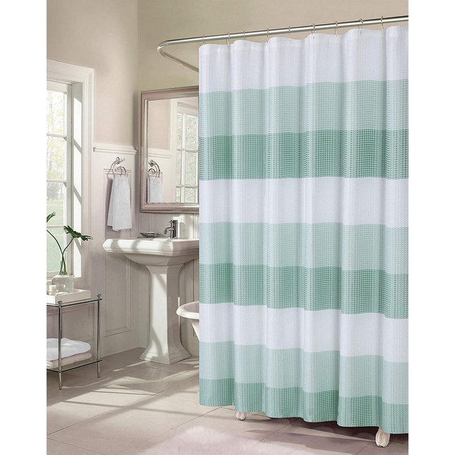 Dainty Home Waffle Weaved Ombre Striped Shower Curtain - Spa