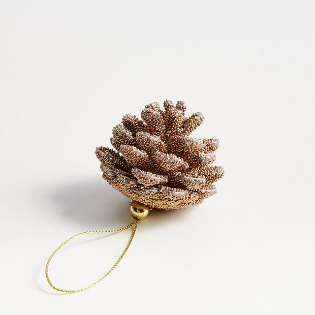 Gold-Beaded Glitter Pinecone Christmas Tree Ornament, Set of 12