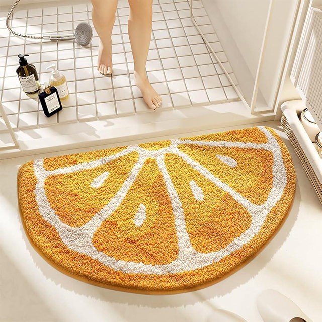 Loismood Cute Orange Bath Mat Super Absorbent and Non-Slip Bathroom Rug Machine Wash Carpet for Sink, Shower and Bedroom (31"x17")