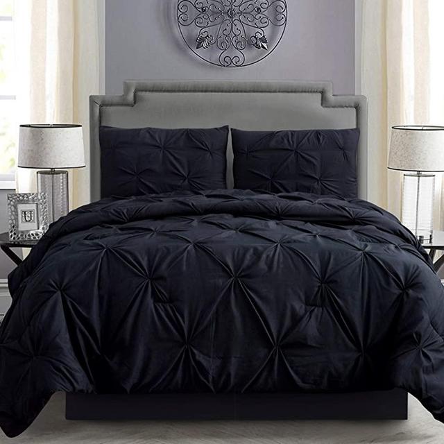 Empire Home Pintuck Hypoallergenic 8-Piece Bed in A Bag Comforter Set - Sheet Set Included!! (Black, Queen)