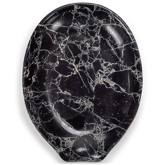 Nat & Jules Marbled Black 6 x 4 inch Ceramic Oval Countertop Spoon Rest - Versatile & Ideal for Everyday use from your Stove Top, Kitchen Counter, and Coffee or Cooking Stations, Marbled Black