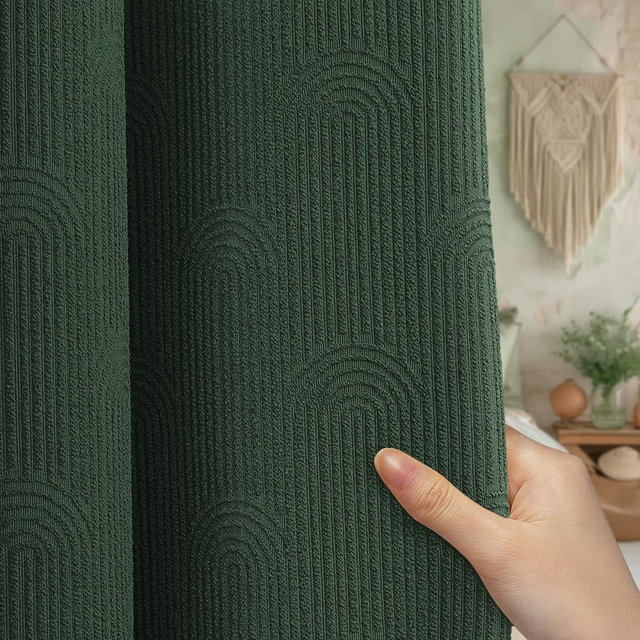 NDDYCU Dark Green Shower Curtain Boho Cotton Texture Mid Century Minimalist Arch Shower Curtain for Bathroom,72" W X 78" L