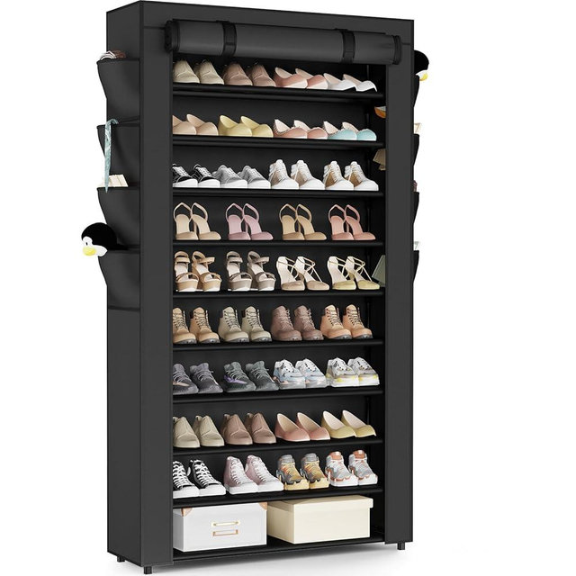 Mavivegue Shoe Rack with Cover, 10+1 Tier Tall Shoe Storage for 50-55 Pairs of Shoes, Shoe Organizer for Entryway, Closet