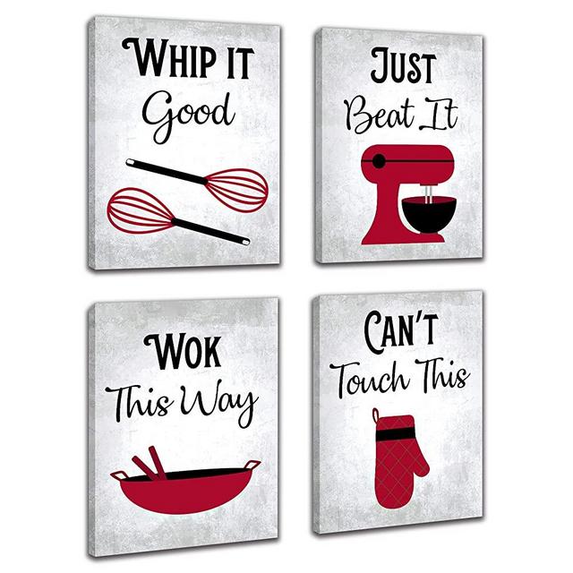 Inspirational Kitchen Canvas Framed Wall Art Decor - Prints Posters Kitchenware with Sayings Home Dining Room Cafe Restaurant Signs Bar Decorations , Set of 4 ,8"x10"