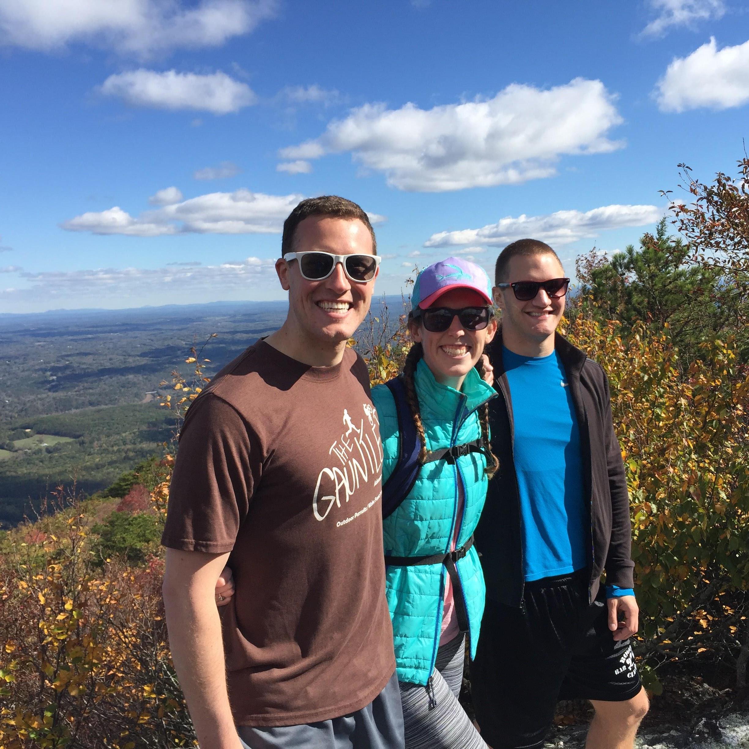 Joe, Katie and John at Hanging Rock, NC - the trip that kicked off a new chapter, Fall 2016.
