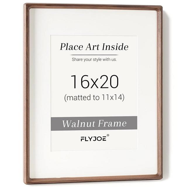 16 x 20 Picture Frame, USA-Sourced Natural Walnut Wood Photo Frame with Tempered Glass, Handcrafted Rounded Corner 16x20 Wooden Frame Matted to 11x14 Photos, Horizontal or Vertical Wall Mounting