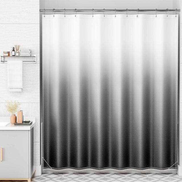 AmazerBath Shower Curtain, Ombre Black Fabric Shower Curtain Set with 12 Shower Curtain Hooks, Farmhouse Cloth Black and White Shower Curtain, Washable Bathroom Shower Curtain Sets, 72x78 Inche