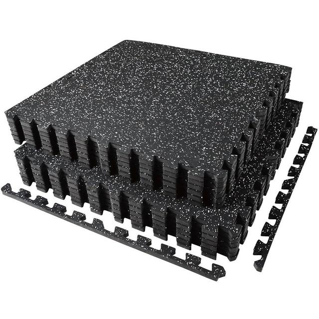 AIRHOP 0.56in Thick 48 Sq Ft Exercise Equipment Mats, 12 Tiles Upgraded Rubber Top with High Density EVA Foam, Large Interlocking Puzzle Gym Flooring for Home Gym, Heavy Weight Workout, 24 x 24in