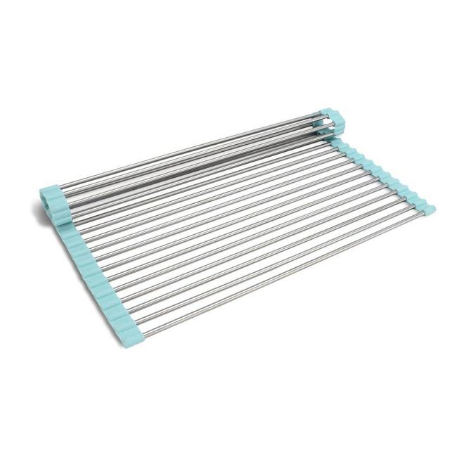 COOK WITH COLOR Roll Up Dish Rack- Over The Sink Mat for Drying Dishes - Silicone Wrapped Stainless Steel Rods (15" x 17.5") - Versatile Roll Up Trivet & Dish Drying Rack for Kitchen