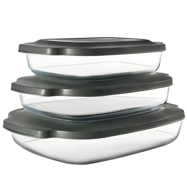 6-Piece Deep Glass Baking Dish Set, Rectangular Glass Bakeware Set with Lids, Baking Pans, Casserole Dishes for Lasagna, Leftovers, Cooking, Kitchen, Freezer-to-Oven Friendly, Space-saving
