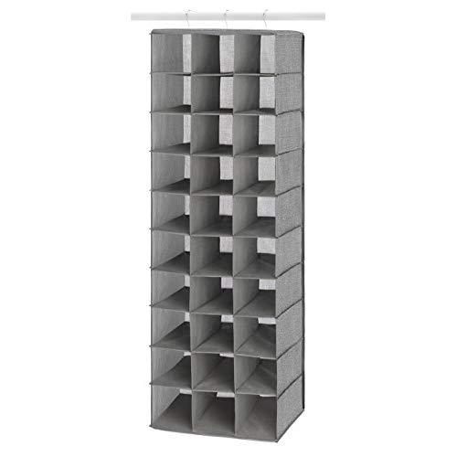Whitmor Hanging Shoe Shelves Closet Organizer, Crosshatch Gray, 30 Section
