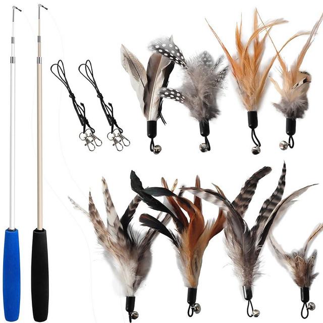 EcoCity Cat Toys 2023 - No Chemical Dyeing Cat Feather Toys - Include Cat Wand and Natural Feather Refills