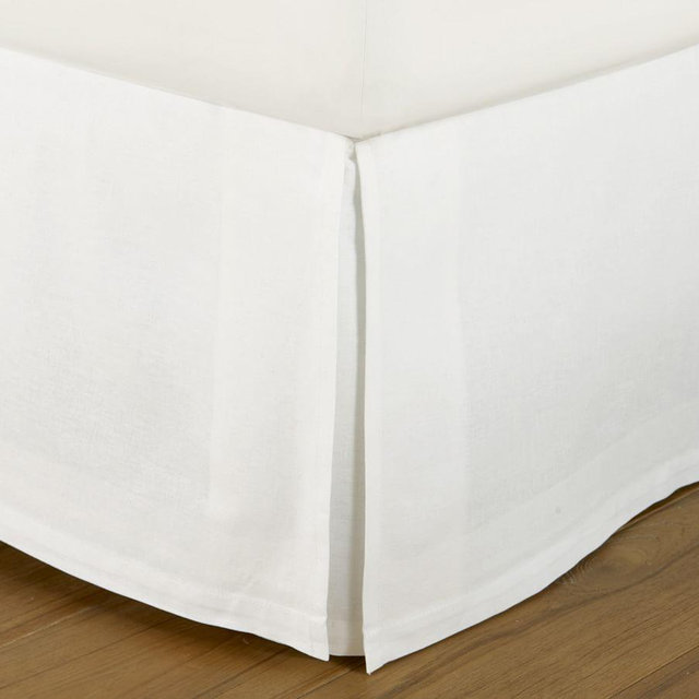 PB Essential Cotton & Linen Bed Skirt, 14" Drop, Queen, White