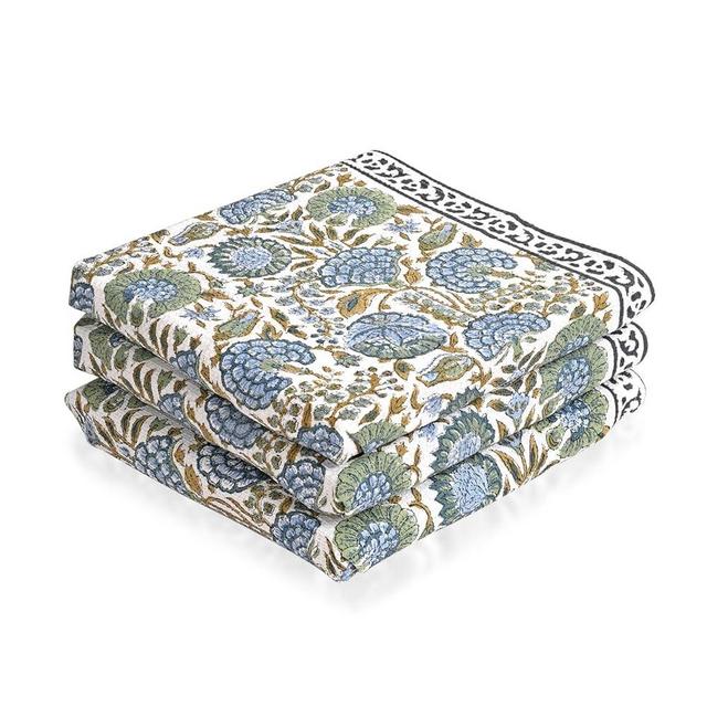 Ridhi Asparagus Green Hand Block Print Waffle Kitchen Towel Set of 3-16 x28 Ultra Absorbent Quick Dry 100% Cotton Waffle Dish Towels Lightweight Reusable Sustainable Tea Towels for Cleaning and Drying