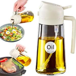 YARRAMATE 16oz/470ml Glass Olive Oil Sprayer for Cooking with Stickers, 2 in 1 Oil Dispenser for Kitchen Gadgets, Food Grade Premium Spray Bottle for Salad, Frying, BBQ (Creamy White)
