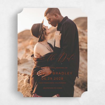 Orange Ticket Wedding Save the Date - Caoba Photo