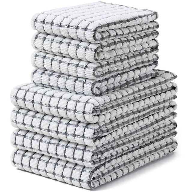 Homaxy Kitchen Towels and Dishcloths Set, 16 x 25 and 12 x 12 Inches, Set of 8 Cotton Terry Kitchen Dish Towels, Super Soft and Absorbent Dish Cloths, Grey