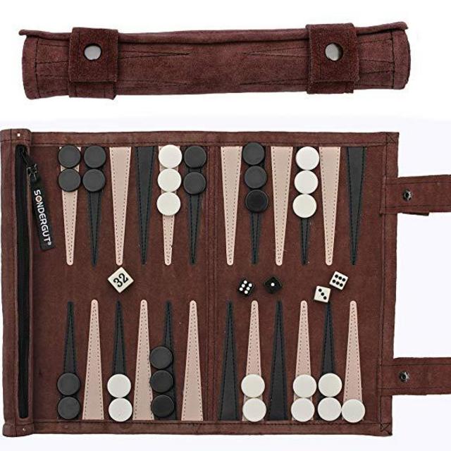 Sondergut Roll-Up Suede Backgammon Game (Color-Mocha)
