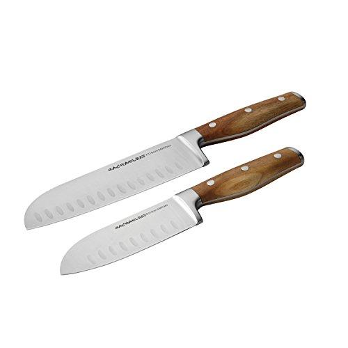 Rachael Ray Cucina Cutlery 2-Piece Japanese Stainless Steel Santoku Knife Set with Acacia Handles - 50707