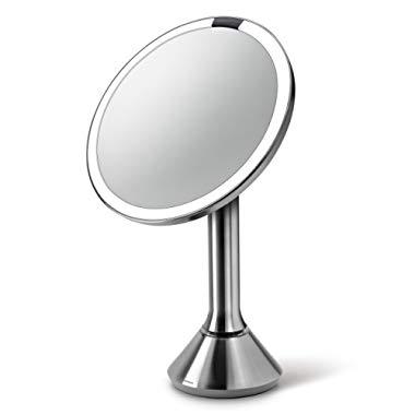 simplehuman Sensor Lighted Makeup Vanity Mirror 8" Round, 5X Magnification, Stainless Steel, Rechargeable and Cordless