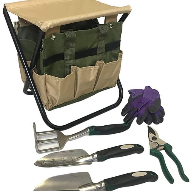 Gardening Tools Set Gardening Stool Set Organizer | Gardening Chair | Gardener Tool Bag Seat | Digging Claw Garden | Top Gardening Gifts for Mom and Dad Includes Aluminum Tools Bench