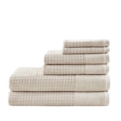 6pc Spa Waffle Jacquard Cotton Bath Towels Sets Taupe