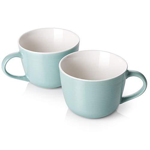 DOWAN Porcelain Coffee Mug Set, 17oz Large Jumbo Wide-mouth Soup Bowl and Cereal Mugs for Cappuccino, Coffee,Tea, Cereal, Ice Cream, Set of 2, Turquoise
