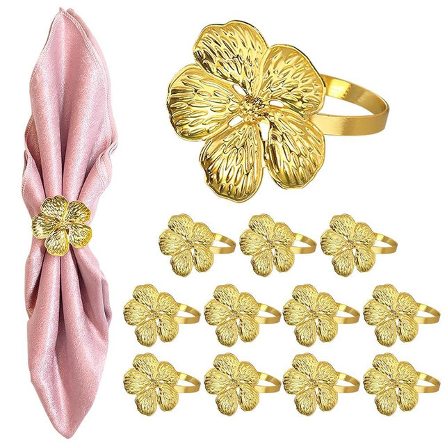 Eolilim Gold Napkin Ring Sets of 12, Metal Flower Napkin Rings, Spring Napkin Ring for Party, Festival Table Decorations
