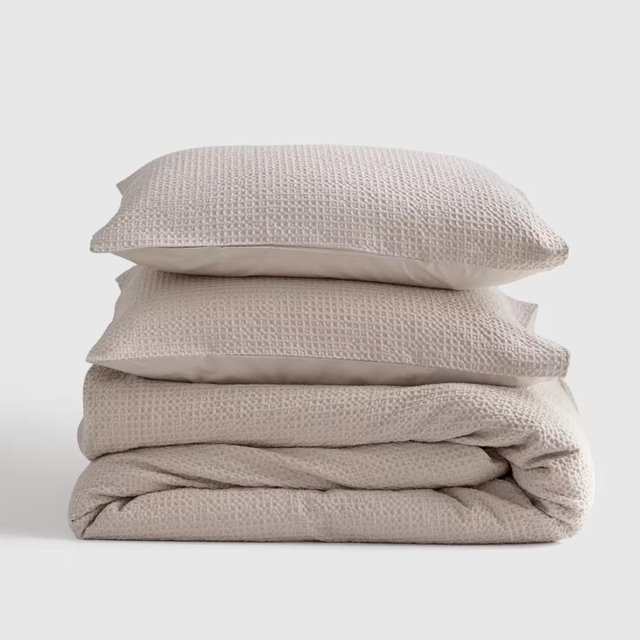 Organic Luxe Waffle Duvet Cover Set - Full/ Queen Sand