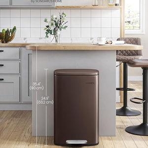 SONGMICS 13 Gallon (50 L) Trash Can, Stainless Steel Kitchen Garbage Can, Recycling or Waste Bin, Soft Close, Step-On Pedal, Removable Inner Bucket, Brown ULTB50BR