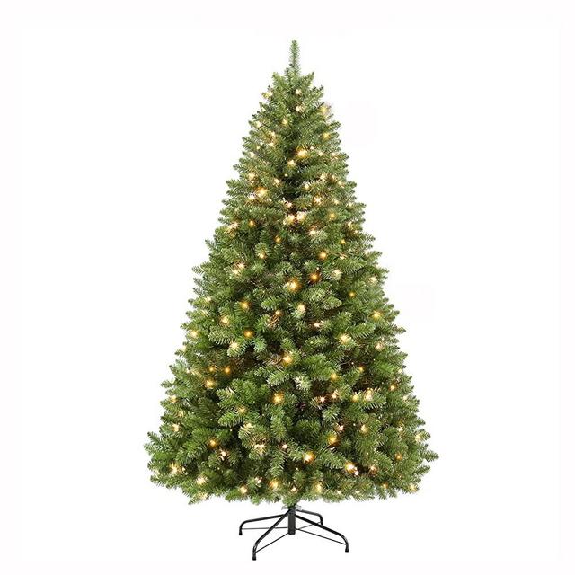 Hykolity 7.5 ft Prelit Christmas Tree, Artificial Christmas Tree with 450 Warm White Lights, 1450 Tips, Metal Stand and Hinged Branches