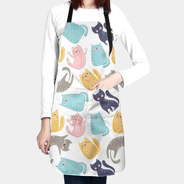 Cute Colorful Cats Apron Water Proof Baking Apron for Women Men with 2 Front Pockets and Adjustable Neck & Long Ties for Everyday Basic Home Kitchen Artist Crafting Restaurant