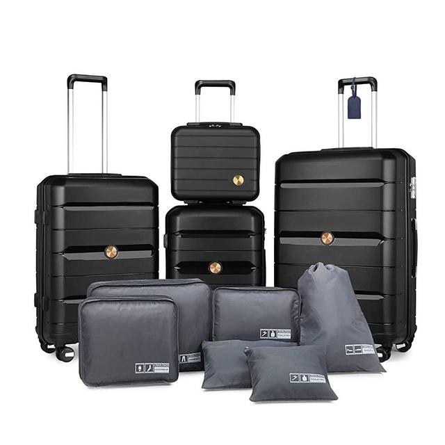 Somago Luggage Sets 3 Piece Spinner Hardside PP Suitcase with TSA Lock 4 Piece Set with 6 Set Packing Cubes for Travel (Classic Black)