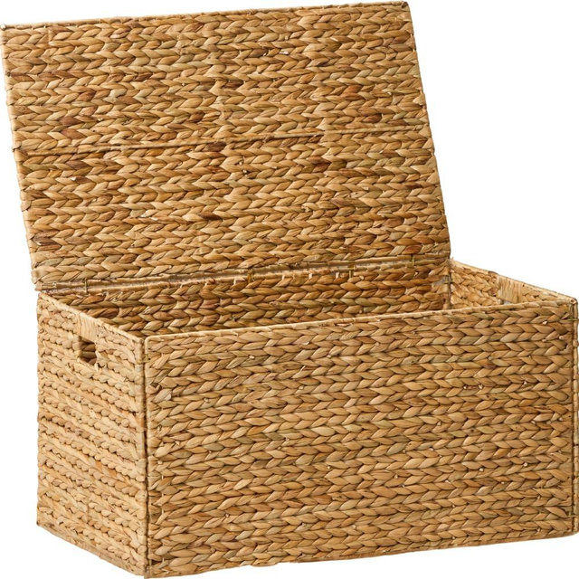 SOL HOME Woven Wicker Trunk with Handles, Water Hyacinth (Natural Brown - 24 x 13.8 x 12.2 in)