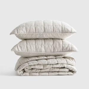 European Linen Box Quilt Set in Sand