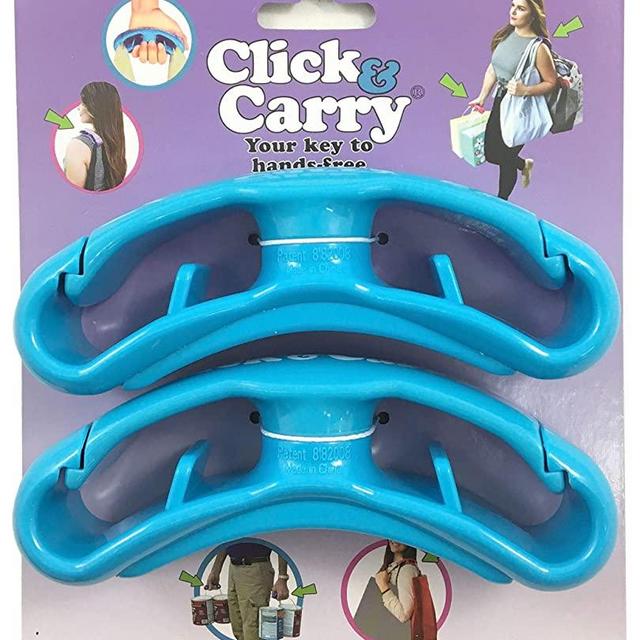 Click & Carry Grocery Bag Carrier with Soft Cushion Grip. Use as a Hands Free Grocery Bag Carrier, Plastic Bag Holder, Sports Gear Carrier & More. Click and Carry With Ease (Blue, 2 Pack)