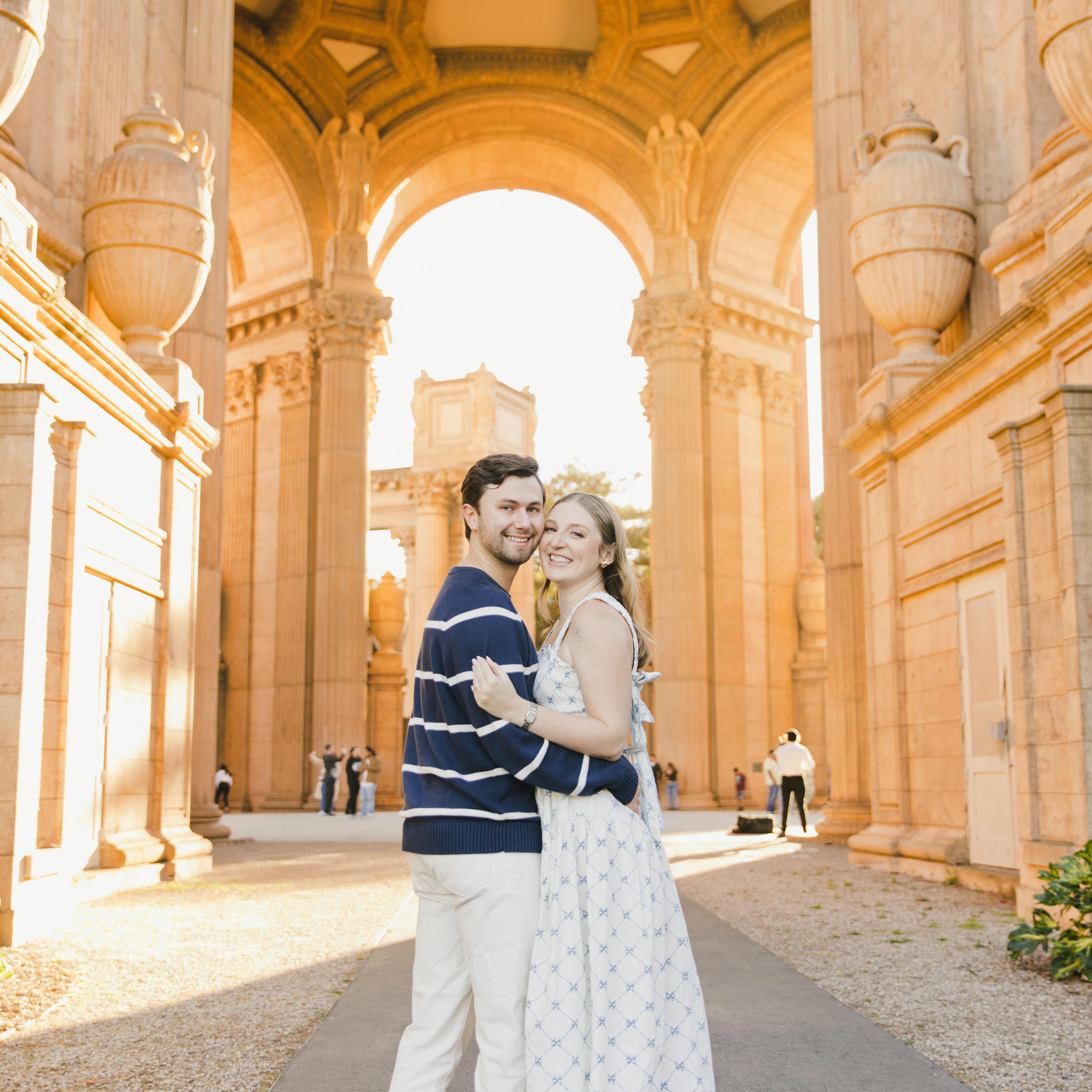 A photo from our engagement shoot at the Palace of Fine Arts