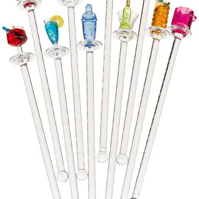 Prodyne Happy Hour Swizzle Sticks. Clear Shafts, Set of 10