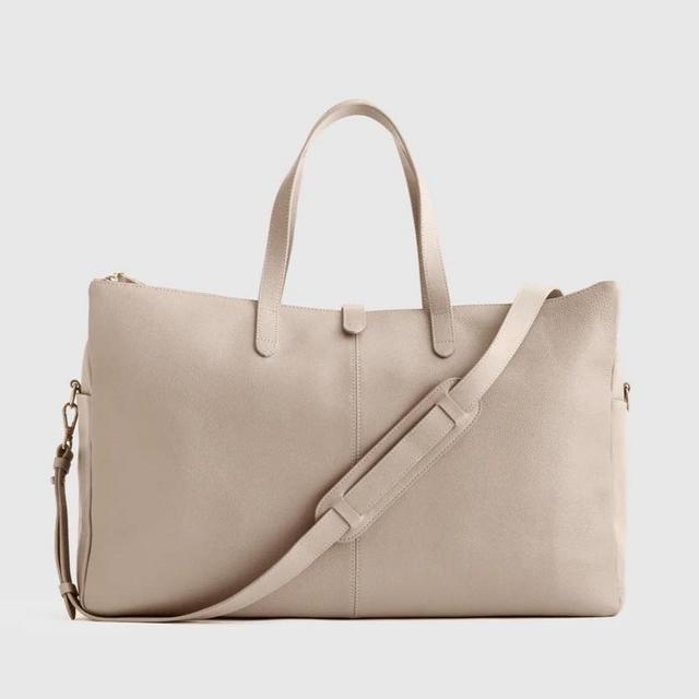 Italian Leather Triple Compartment Weekender- Taupe