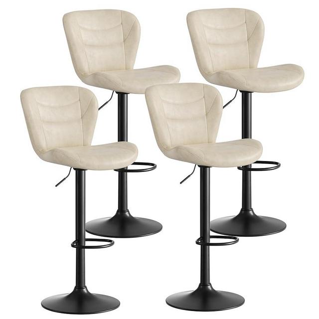 choairy Bar Stools Set of 4, Adjustable Swivel Barstools with Back, Modern Faux Leather Bar Chairs, Upholstered Counter Height Barstool for Kitchen Island,Ivory